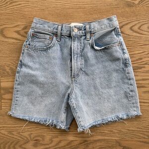 Aritzia Denim Forum Blue Jean Shorts with Distressed Frayed Hems